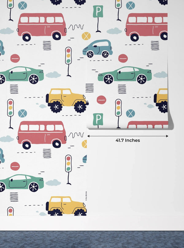 Kids Colorful Cars Wallpaper, Seamless Pattern Mural, Oversized Custom Size Wall Art, Non - Woven, Non - Adhesive, Modern Wall Paper, Removable - Adawall Wallpaper - Registered Trade Accounts Only, Wallpaper Wholesale Account - W78018 - Adawall Wholesale - Wallpaper Wholesaler