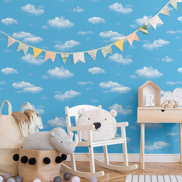Kids Room Clouds Wallpaper, Textured Wallpaper, Blue Sky Theme Boys Girls Bedroom Wall Paper, Nursery Wallcovering, 114 sq ft Roll, Unisex - Adawall Wallpaper - Registered Trade Accounts Only, Wallpaper Wholesale Account - 8904-1 - Adawall Wholesale - Wallpaper Wholesaler