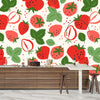 Strawberries, White Background Wallpaper, Seamless Pattern Mural, Oversized Custom Size Wall Art, Non-Woven, Non-Adhesive, Modern Wall Paper, Removable