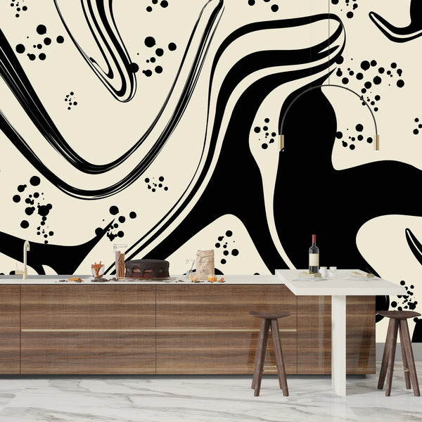 Abstract Black-White Wallpaper, Seamless Pattern Mural, Oversized Custom Size Wall Art, Non-Woven, Non-Adhesive, Modern Wall Paper, Removable