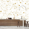 Golden Constellation Wallpaper, White Background Mural, Oversized Custom Size Wall Art, Non-Woven, Non-Adhesive, Modern Wall Paper, Removable
