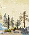 Golden Trees Wallpaper, Abstract Landscape Mural, Oversized Custom Size Wall Art, Non-Woven, Non-Adhesive, Modern Wall Paper, Removable