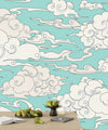 Clouds, Blue Background Wallpaper, Seamless Pattern Mural, Oversized Custom Size Wall Art, Non-Woven, Non-Adhesive, Modern Wall Paper, Removable