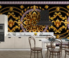 Border with Golden Baroque Wallpaper, Black Background Mural, Oversized Custom Size Wall Art, Non-Woven, Non-Adhesive, Modern Wall Paper, Removable