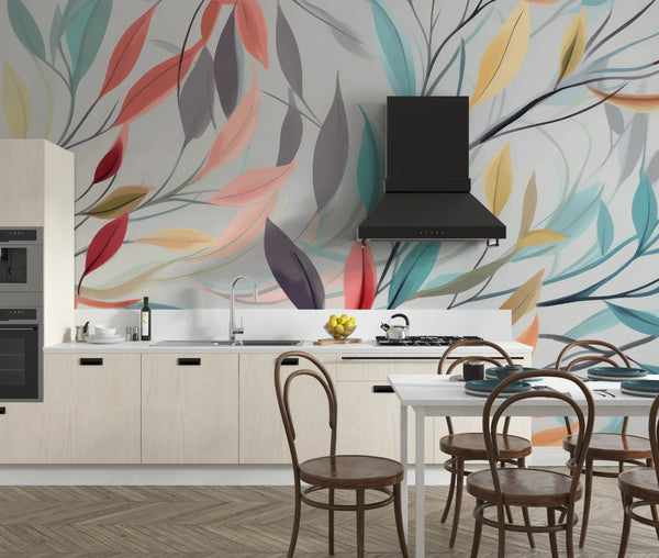 Elegant Floral Wallpaper, Seamless Pattern Mural, Oversized Custom Size Wall Art, Non-Woven, Non-Adhesive, Modern Wall Paper, Removable