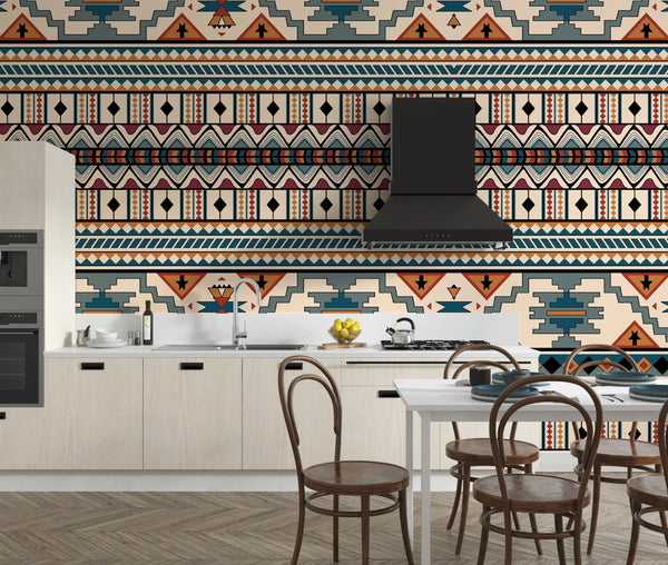 Ethnic Geometrical Wallpaper, Seamless Pattern Mural, Oversized Custom Size Wall Art, Non-Woven, Non-Adhesive, Modern Wall Paper, Removable