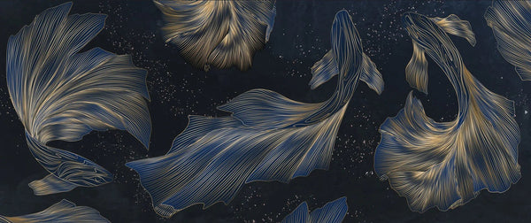 Koi Fish Wallpaper, Golden Line Style Wall Mural, Oversized Custom Size Wall Art, Non - Woven, Non - Adhesive, Modern Wall Paper, Removable - Adawall Wallpaper - Registered Trade Accounts Only, Wallpaper Wholesale Account - W77489 - Adawall Wholesale - Wallpaper Wholesaler