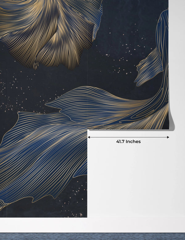 Koi Fish Wallpaper, Golden Line Style Wall Mural, Oversized Custom Size Wall Art, Non - Woven, Non - Adhesive, Modern Wall Paper, Removable - Adawall Wallpaper - Registered Trade Accounts Only, Wallpaper Wholesale Account - W77489 - Adawall Wholesale - Wallpaper Wholesaler