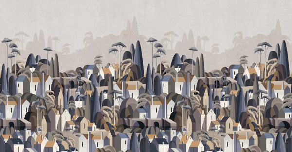 Landscape Wall Mural Houses Cityscape Stylish Wallpaper, Gray Oversized Custom Size Wall Covering, Non - Woven, Non - Adhesive, Modern Large Art - Adawall Wallpaper - Registered Trade Accounts Only, Wallpaper Wholesale Account - SE318-2 - Adawall Wholesale - Wallpaper Wholesaler