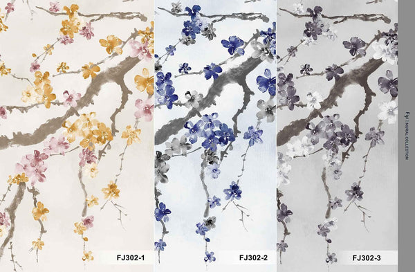 Large Blossom Tree Wallpaper, Gray Chinoiserie Nature Flowers Wall Mural, Custom Size Wall Covering, Non - Woven, Non - Pasted, Removable, Washable, Floral Art - Adawall Wallpaper - Registered Trade Accounts Only, Wallpaper Wholesale Account - FJ302-3 - Adawall Wholesale - Wallpaper Wholesaler