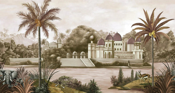 Large Tropical Indian Theme Wall Mural, India Early Morning Wallpaper, Purple Customized Wall Covering, Non - Woven, Non - Pasted, Washable, Removable - Adawall Wallpaper - Registered Trade Accounts Only, Wallpaper Wholesale Account - FJ311-3 - Adawall Wholesale - Wallpaper Wholesaler