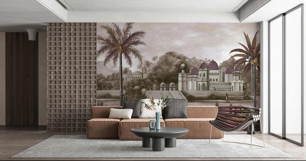 Large Tropical Indian Theme Wall Mural, India Early Morning Wallpaper, Purple Customized Wall Covering, Non - Woven, Non - Pasted, Washable, Removable - Adawall Wallpaper - Registered Trade Accounts Only, Wallpaper Wholesale Account - FJ311-3 - Adawall Wholesale - Wallpaper Wholesaler
