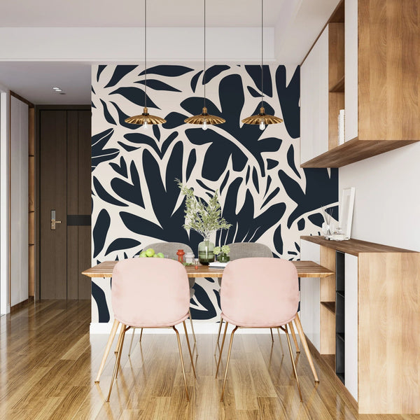 Leaf and Flower Pattern Wallpaper, Minimal Abstract Mural, Oversized Custom Size Wall Art, Non - Woven, Non - Adhesive, Modern Wall Paper, Removable - Adawall Wallpaper - Registered Trade Accounts Only, Wallpaper Wholesale Account - W77526 - Adawall Wholesale - Wallpaper Wholesaler