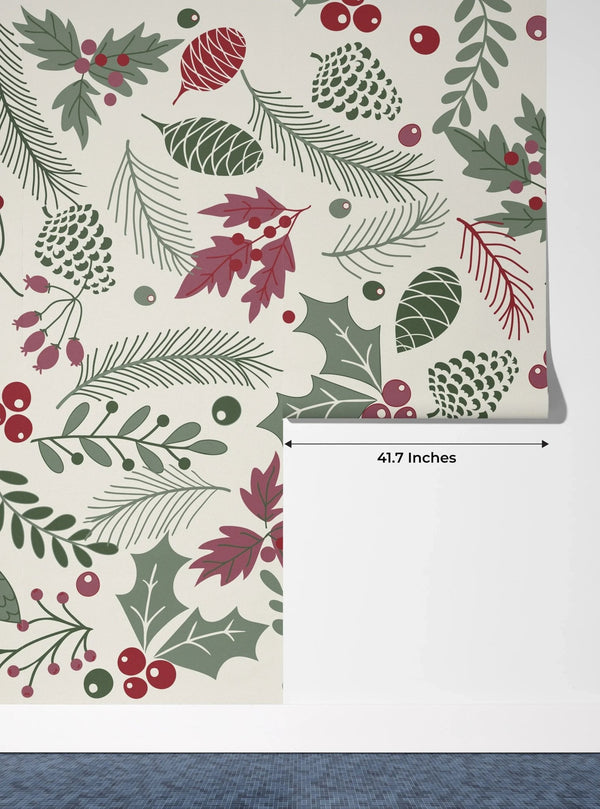 Leaves and Berries Wallpaper, Seamless Pattern Mural, Oversized Custom Size Wall Art, Non - Woven, Non - Adhesive, Modern Wall Paper, Removable - Adawall Wallpaper - Registered Trade Accounts Only, Wallpaper Wholesale Account - W78029 - Adawall Wholesale - Wallpaper Wholesaler