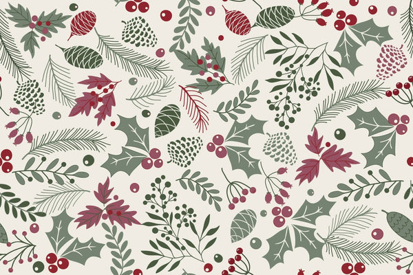 Leaves and Berries Wallpaper, Seamless Pattern Mural, Oversized Custom Size Wall Art, Non - Woven, Non - Adhesive, Modern Wall Paper, Removable - Adawall Wallpaper - Registered Trade Accounts Only, Wallpaper Wholesale Account - W78029 - Adawall Wholesale - Wallpaper Wholesaler