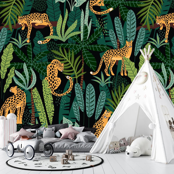 Leopards, Tropical Leaves Wallpaper, Seamless Pattern Mural, Oversized Custom Size Wall Art, Non - Woven, Non - Adhesive, Modern Wall Paper, Removable - Adawall Wallpaper - Registered Trade Accounts Only, Wallpaper Wholesale Account - W78025 - Adawall Wholesale - Wallpaper Wholesaler