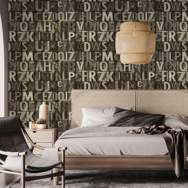 Letters Wallpaper, Rich Textured Wallcovering, Traditional, Gray Light Colors, Extra Large 114 sq ft Roll, Washable, Alphabet Wallpaper - Adawall Wallpaper - Registered Trade Accounts Only, Wallpaper Wholesale Account - 4704-3 - Adawall Wholesale - Wallpaper Wholesaler
