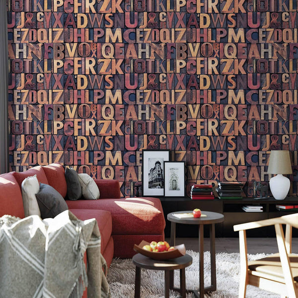 Letters Wallpaper, Rich Textured Wallcovering, Traditional, Red Yellow, Extra Large 114 sq ft Roll, Washable, Alphabet Wallpaper, Sturdy - Adawall Wallpaper - Registered Trade Accounts Only, Wallpaper Wholesale Account - 4704-4 - Adawall Wholesale - Wallpaper Wholesaler