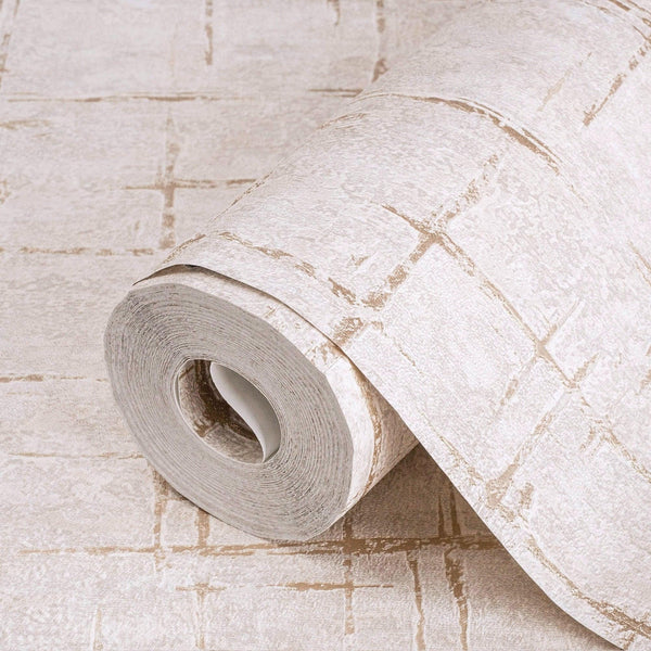 Light Beige Abstract Metallic Lines Wallpaper, 3D Deep Embosed Silver Gold Rustic Geometric Interior Decor - Walloro High End Wallcoverings & More