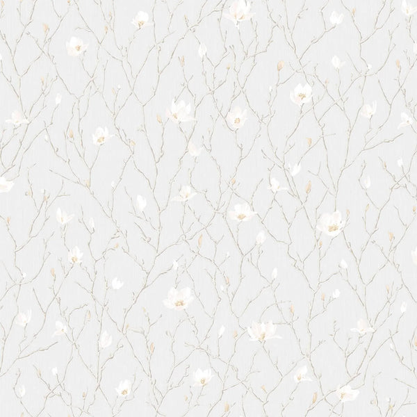 Light Gray Floral Blossom Embossed Wallpaper, Flower Branches Chinoiserie Wallcovering - Walloro High End Wallcoverings & More