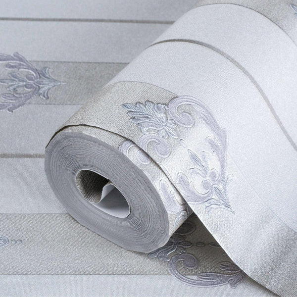 Light Purple Ornate Striped Wallpaper, Deep Embossed Regal Vintage Damask Wallcovering - Adawall Wallpaper - Registered Trade Accounts Only, Wallpaper Wholesale Account - 7804-3 - Adawall Wholesale - Wallpaper Wholesaler