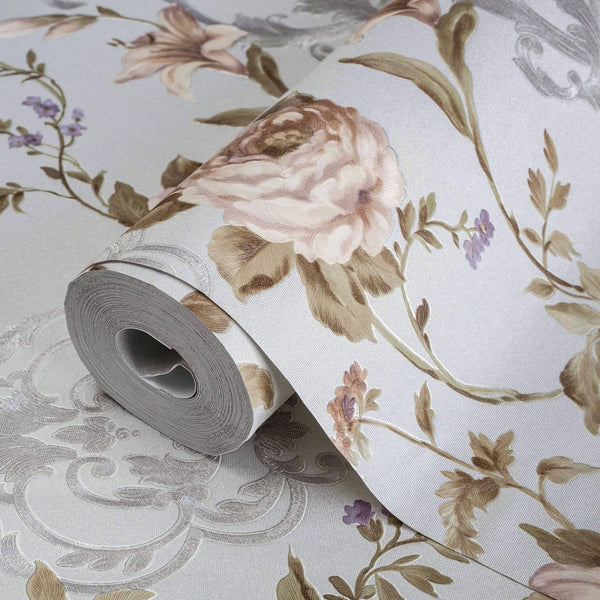 Light Purple Timeless Floral Embossed Rose Wallpaper, Flocked Vivid Color Rose Flowers Pattern - Adawall Wallpaper - Registered Trade Accounts Only, Wallpaper Wholesale Account - 7803-3 - Adawall Wholesale - Wallpaper Wholesaler