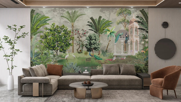 Palm Trees Tropical Wallpaper, Mughal Garden Wall Mural, Oversized Custom Size Wall Art, Non-Woven, Non-Adhesive, Modern Wall Paper, Removable