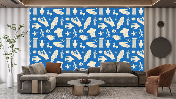 Ancient Greek Statues Wallpaper, Seamless Pattern Mural, Oversized Custom Size Wall Art, Non-Woven, Non-Adhesive, Modern Wall Paper, Removable