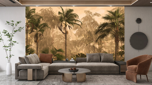 Tropical Palm Trees Wallpaper, Foggy Forest Mural, Oversized Custom Size Wall Art, Non-Woven, Non-Adhesive, Modern Wall Paper, Removable