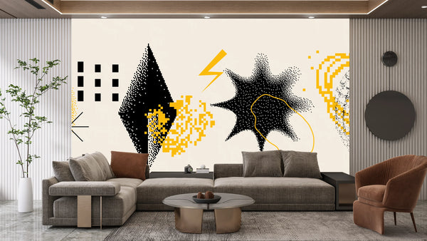 Geometric Shapes Wallpaper, Beige Background Mural, Oversized Custom Size Wall Art, Non-Woven, Non-Adhesive, Modern Wall Paper, Removable