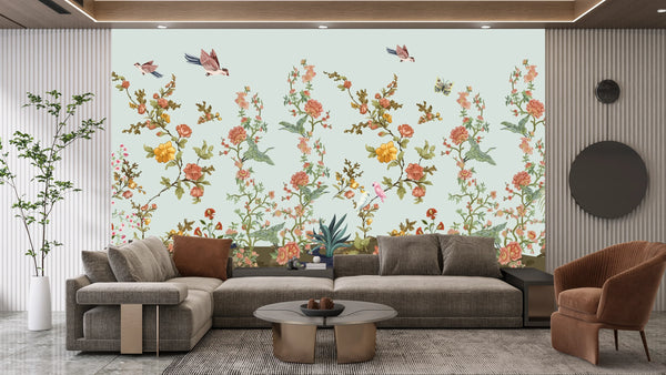 Branches Wallpaper, Flowers Mural, Oversized Custom Size Wall Art, Non-Woven, Non-Adhesive, Modern Wall Paper, Removable