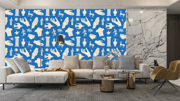 Ancient Greek Statues Wallpaper, Seamless Pattern Mural, Oversized Custom Size Wall Art, Non-Woven, Non-Adhesive, Modern Wall Paper, Removable
