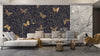 Gold Butterflies and Flowers Wallpaper, Black Background Mural, Oversized Custom Size Wall Art, Non-Woven, Non-Adhesive, Modern Wall Paper, Removable