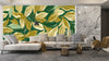 Gold and Light Green Small Leaves Wallpaper, Seamless Pattern Mural, Oversized Custom Size Wall Art, Non-Woven, Non-Adhesive, Modern Wall Paper, Removable