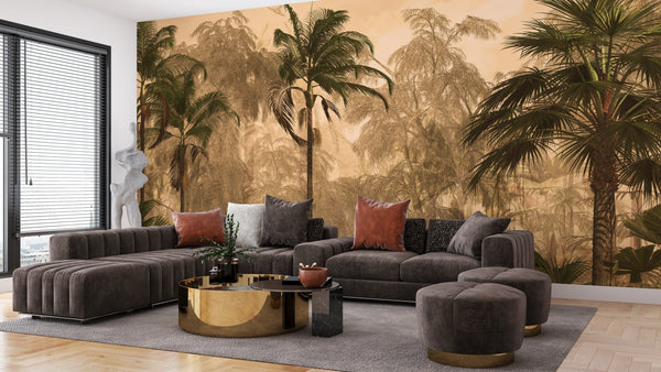Tropical Palm Trees Wallpaper, Foggy Forest Mural, Oversized Custom Size Wall Art, Non-Woven, Non-Adhesive, Modern Wall Paper, Removable