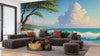 Beautiful Sea Waves and Tree Wallpaper, Oil Painting Mural, Oversized Custom Size Wall Art, Non-Woven, Non-Adhesive, Modern Wall Paper, Removable