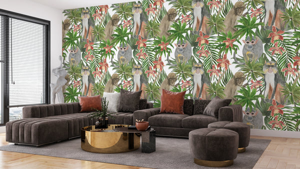 Cute Monkey Wallpaper, Seamless Pattern Mural, Oversized Custom Size Wall Art, Non-Woven, Non-Adhesive, Modern Wall Paper, Removable