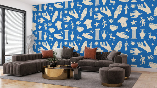 Ancient Greek Statues Wallpaper, Seamless Pattern Mural, Oversized Custom Size Wall Art, Non-Woven, Non-Adhesive, Modern Wall Paper, Removable
