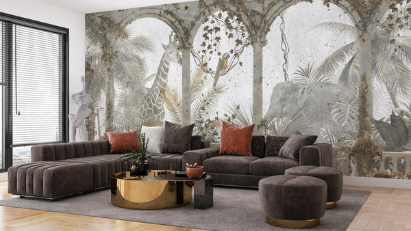 Tropical Leaves Wallpaper, Vines Mural, Oversized Custom Size Wall Art, Non-Woven, Non-Adhesive, Modern Wall Paper, Removable