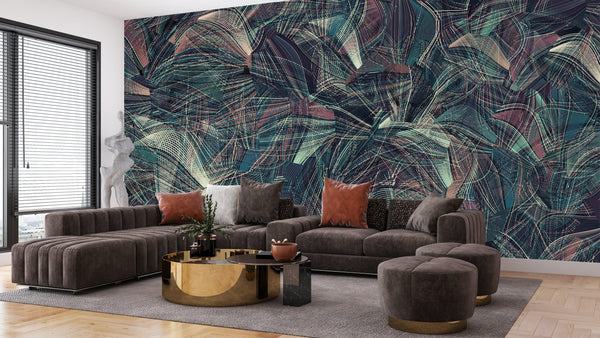 Dark Blue and Red Wallpaper, Abstract Shapes Mural, Oversized Custom Size Wall Art, Non-Woven, Non-Adhesive, Modern Wall Paper, Removable