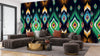 Ikat Ethnic Wallpaper, Abstract Mexican Mural, Oversized Custom Size Wall Art, Non-Woven, Non-Adhesive, Modern Wall Paper, Removable