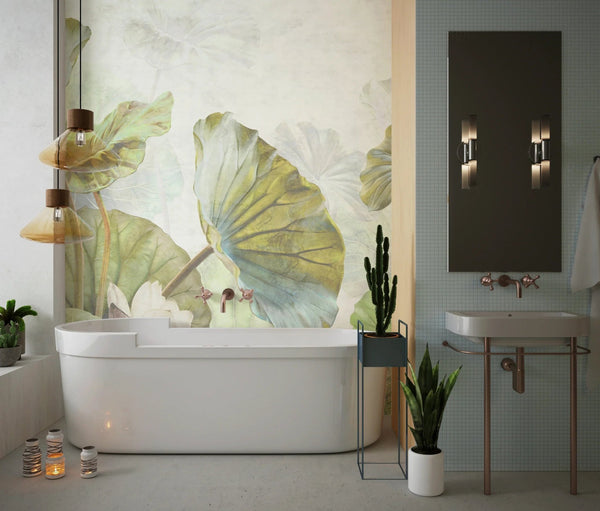 Lotus Leaves Wallpaper, Botanical Mural, Oversized Custom Size Wall Art, Non - Woven, Non - Adhesive, Modern Wall Paper, Removable - Adawall Wallpaper - Registered Trade Accounts Only, Wallpaper Wholesale Account - W77813 - Adawall Wholesale - Wallpaper Wholesaler