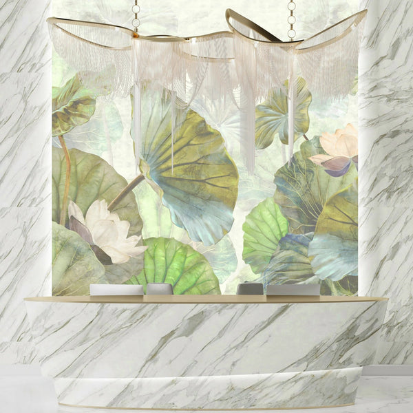 Lotus Leaves Wallpaper, Botanical Mural, Oversized Custom Size Wall Art, Non - Woven, Non - Adhesive, Modern Wall Paper, Removable - Adawall Wallpaper - Registered Trade Accounts Only, Wallpaper Wholesale Account - W77813 - Adawall Wholesale - Wallpaper Wholesaler