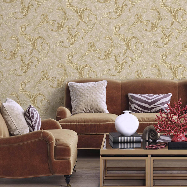 Luxury Beige Striped Embossed Wallpaper, Home Wall Decor, Aesthetic Wallpaper, Textured Wallcovering Non-Adhesive- 41.7”W X 393”H - Walloro High End Wallcoverings & More