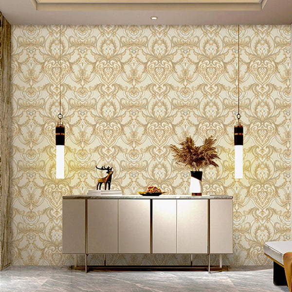 Luxury Deep Embossed Damask Wallpaper, Gold, Off White, Home & Commercial Use Decorative Wallcovering, Washable, Sturdy - Adawall Wallpaper - Registered Trade Accounts Only, Wallpaper Wholesale Account - 1308-3 - Adawall Wholesale - Wallpaper Wholesaler