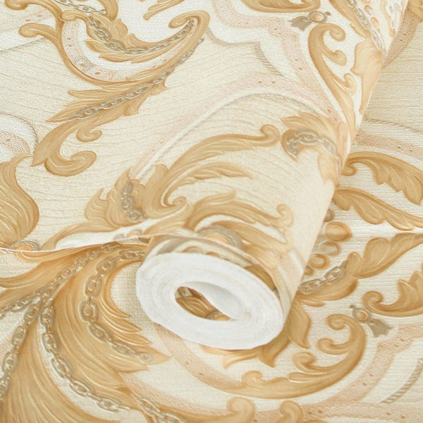 Luxury Deep Embossed Damask Wallpaper, Gold, Off White, Home & Commercial Use Decorative Wallcovering, Washable, Sturdy - Adawall Wallpaper - Registered Trade Accounts Only, Wallpaper Wholesale Account - 1308-3 - Adawall Wholesale - Wallpaper Wholesaler