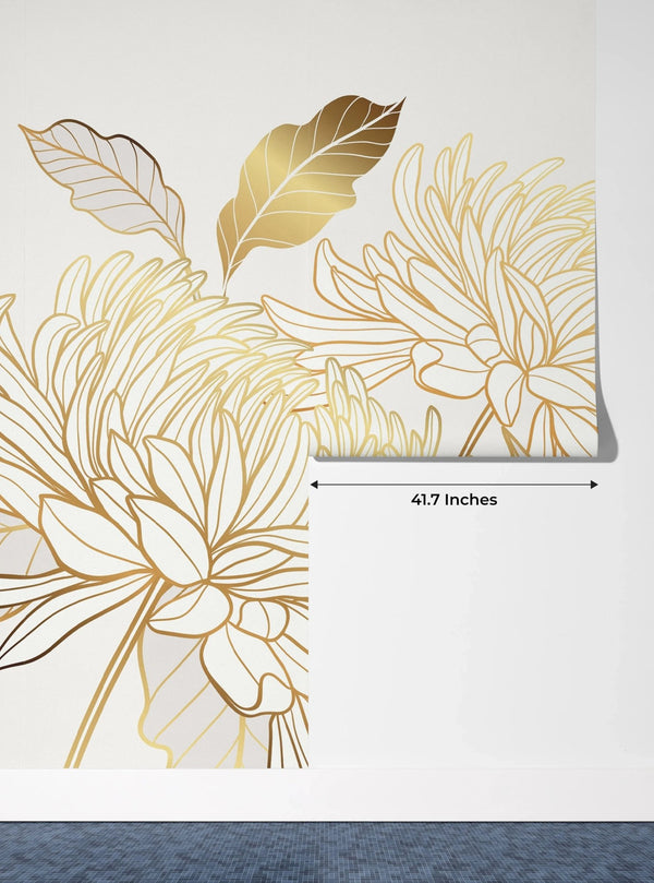 Luxury Gold Floral Wallpaper, White Background Mural, Oversized Custom Size Wall Art, Non - Woven, Non - Adhesive, Modern Wall Paper, Removable - Adawall Wallpaper - Registered Trade Accounts Only, Wallpaper Wholesale Account - W77902 - Adawall Wholesale - Wallpaper Wholesaler