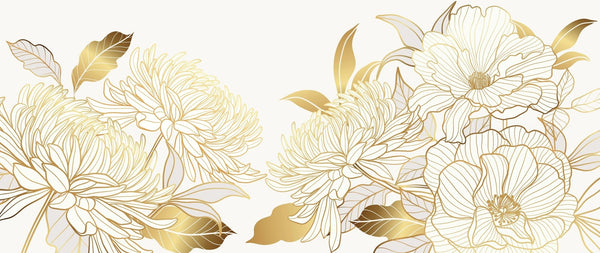 Luxury Gold Floral Wallpaper, White Background Mural, Oversized Custom Size Wall Art, Non - Woven, Non - Adhesive, Modern Wall Paper, Removable - Adawall Wallpaper - Registered Trade Accounts Only, Wallpaper Wholesale Account - W77902 - Adawall Wholesale - Wallpaper Wholesaler