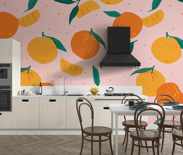 Mandarins Wallpaper, Seamless Pattern Mural, Oversized Custom Size Wall Art, Non - Woven, Non - Adhesive, Modern Wall Paper, Removable - Adawall Wallpaper - Registered Trade Accounts Only, Wallpaper Wholesale Account - W78049 - Adawall Wholesale - Wallpaper Wholesaler