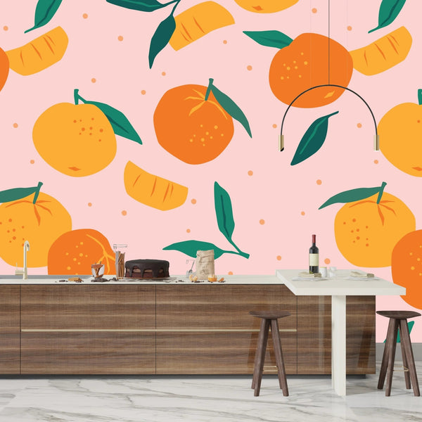 Mandarins Wallpaper, Seamless Pattern Mural, Oversized Custom Size Wall Art, Non - Woven, Non - Adhesive, Modern Wall Paper, Removable - Adawall Wallpaper - Registered Trade Accounts Only, Wallpaper Wholesale Account - W78049 - Adawall Wholesale - Wallpaper Wholesaler